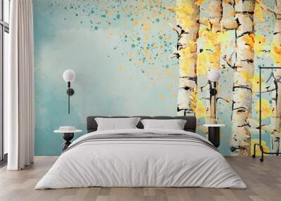 Autumn, birch trees. Watercolor background Wall mural