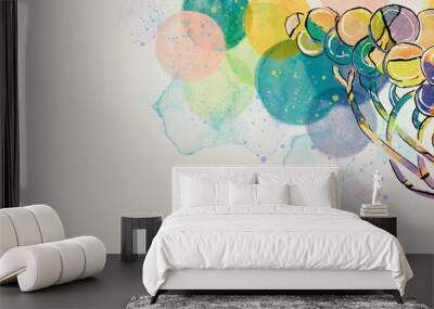 Circular stylized branch. Watercolor design element Wall mural