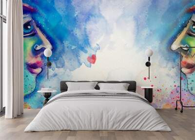 concept of human relationships. watercolor design background Wall mural