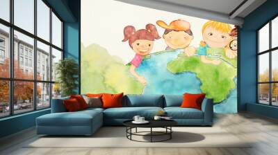 Earth day. Education concept. Watercolor. Wall mural