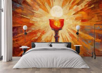 Eucharist. Christian background. Painting illustration, generative ai. Wall mural