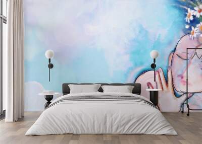 Happy couple. Love concept. Watercolor design Wall mural