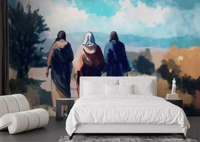 Jesus and the disciples. Painting illustration, generative ai Wall mural