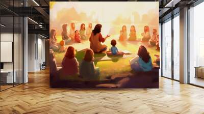 Jesus Teaching Children, biblical illustration, generative ai. Wall mural