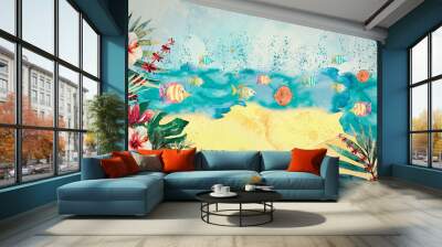 Tropical beach. Watercolor background. Wall mural