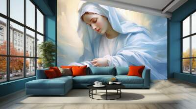 Virgin Mary with Child Jesus, religious illustration, generative ai Wall mural