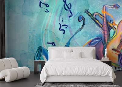 World of music. Painting on canvas. Concept background. Wall mural