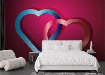 two metal heart 3d  link together Wall mural