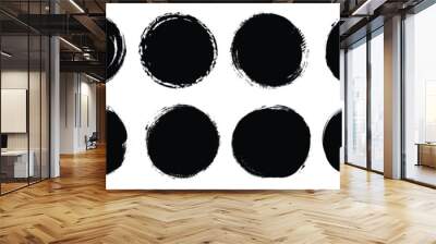 Set of black grunge circles shapes on a white background. Paint brush stamp collection. Vector brush circle. Grunge round shape. Wall mural