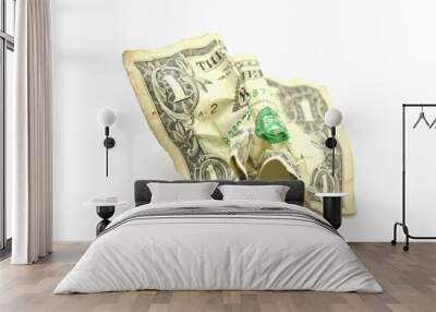 Crumpled Dollar on white Wall mural