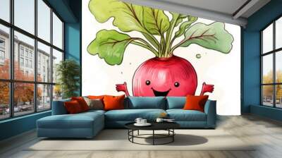 Fresh character: Smiling radish, a personified vegetable, conveying the joy of organic goodness. Wall mural