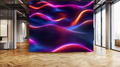 Dynamic neon tech colors and wavy lines in a futuristic pattern background Wall mural