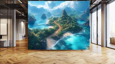 Majestic mountains and crystal clear waters in a tropical landscape wallpaper Wall mural