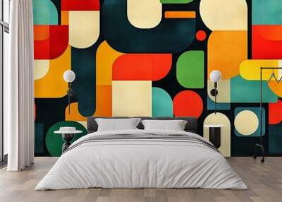 Nostalgic color palette and bold geometric patterns with vibrant design image Wall mural