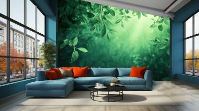 Organic leaf patterns on a deep green background nature themed wallpaper Wall mural