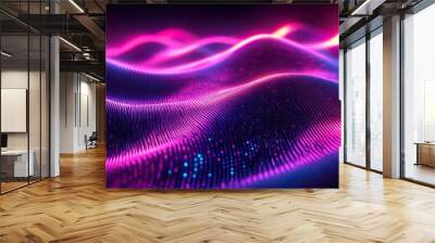 Sleek futuristic pattern with wavy lines and neon tech colors background Wall mural