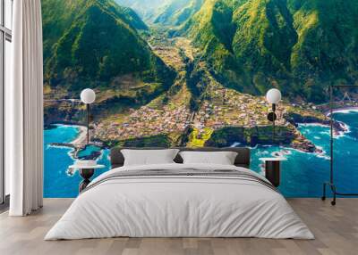 Aerial view of Madeira island. Land meets ocean in Seixal, Madeira, Portugal Wall mural