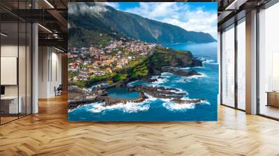 Aerial view of Madeira island. Land meets ocean in Seixal, Madeira, Portugal Wall mural