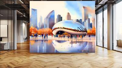 Illustration of a beautiful view of Chicago, USA Wall mural