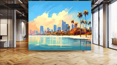 Illustration of a sunny day in an American resort town Wall mural