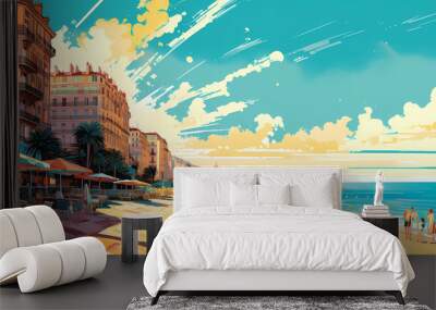 Illustration of beautiful view of the city of Nice, France Wall mural