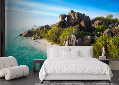 Paradise beach on the island of La Digue in the Seychelles. Anse Source D'Argent Wall mural