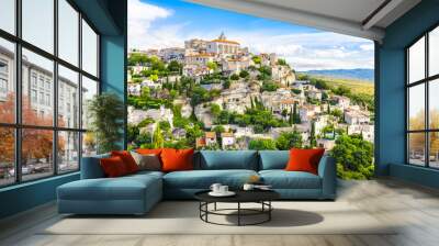 View of Gordes, a small medieval town in Provence, France. A view of the ledges of the roof of this beautiful village and landscape. Wall mural