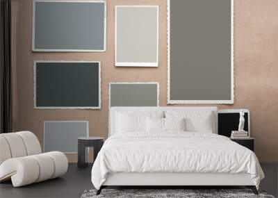 Set  old, blank picture on gray cardboard background Wall mural