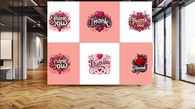 Thank You Titles with Red Hearts Wall mural