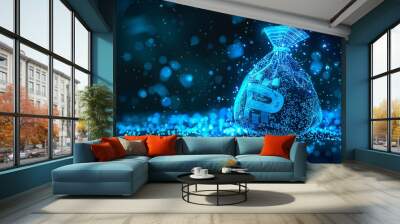 a bag of money with glowing dots Wall mural