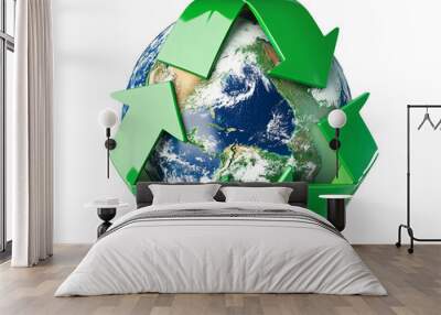 a green recycle symbol around the earth Wall mural