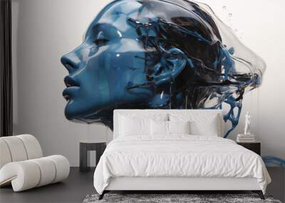 a woman's head covered in blue liquid Wall mural