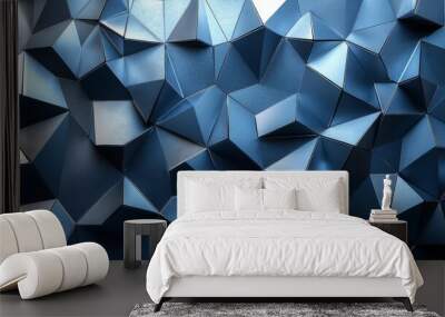 A three-dimensional composition of angular blue shapes creates an abstract visual effect, reflecting light in intriguing ways. The matte and glossy surfaces emphasize the unique geometry. Wall mural