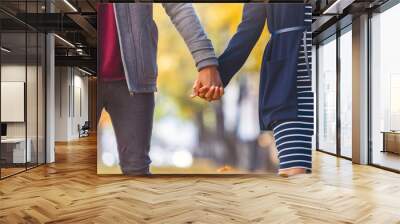 African american couple in love holding hands while walking Wall mural