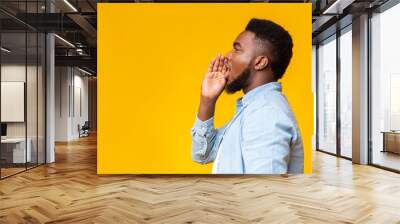 African american man making announcement, shouting at copy space Wall mural