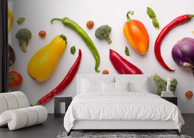 Assortment of fresh vegetables for healthy nutrition on white Wall mural