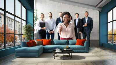 Black Business Lady Stretching Hand For Handshake In Office Wall mural