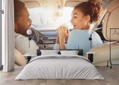 Black Couple Holding Hands Celebrating Buying New Auto Wall mural