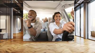 Black Family Singing Riding Car Having Fun Enjoying Road Trip Wall mural