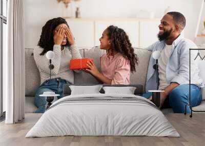 Black girl celebrating mother's day, greeting mum Wall mural