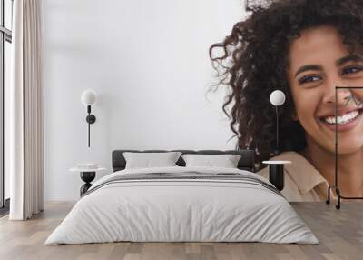 Black girl with white smile, copy space Wall mural