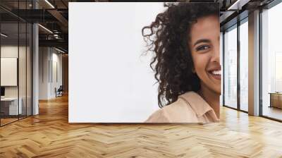 Black girl with white smile, copy space Wall mural