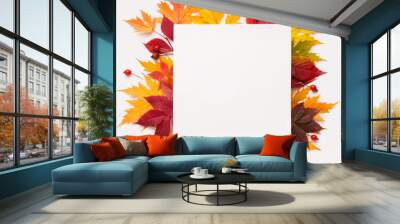 Bright composition of fallen autumn leaves with blank space Wall mural