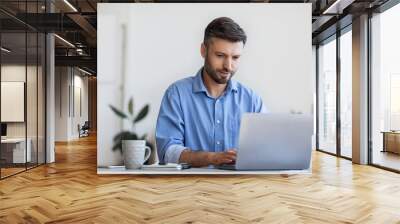 Business Lifestyle. Busy Office Worker Using Laptop At Workplace In Office Wall mural