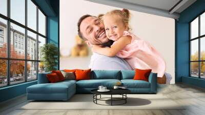 Caucasian father holding his cute loving daughter Wall mural