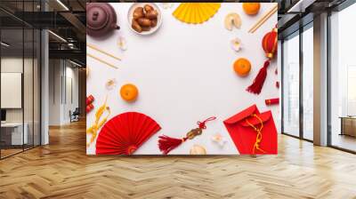 Chinese New Year background with traditional decorations Wall mural