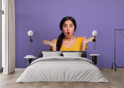 Close up portrait of shocked young indian woman Wall mural