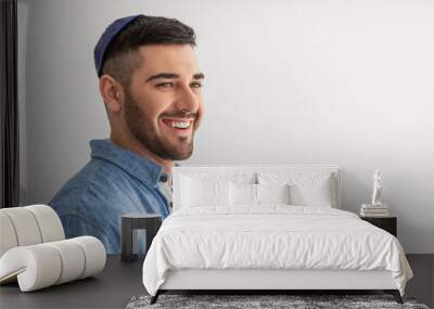 Closeup portrait of smiling jewish man in yarmulke Wall mural