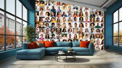 Collage of diverse multiethnic people faces smiling Wall mural