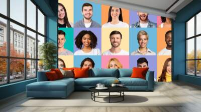 Collage of diverse young people expressing positive emotions Wall mural